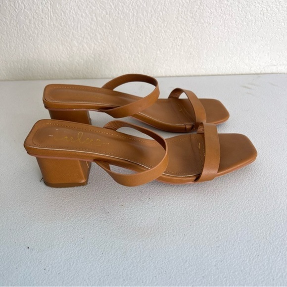 Lulus Fallyn Naked Mules Sandals Mocha Block Heels Square Toes Slip On Size 7 - Picture 1 of 5